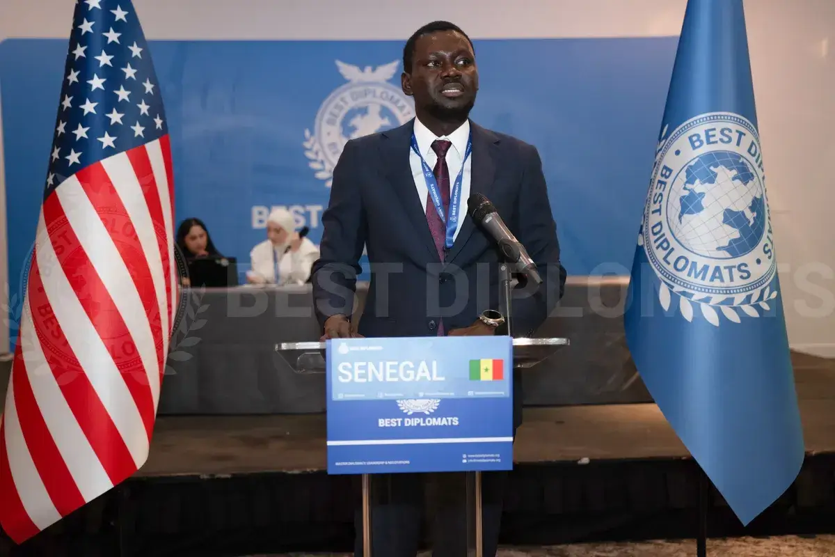 A delegate speaking for Senegal at the podium